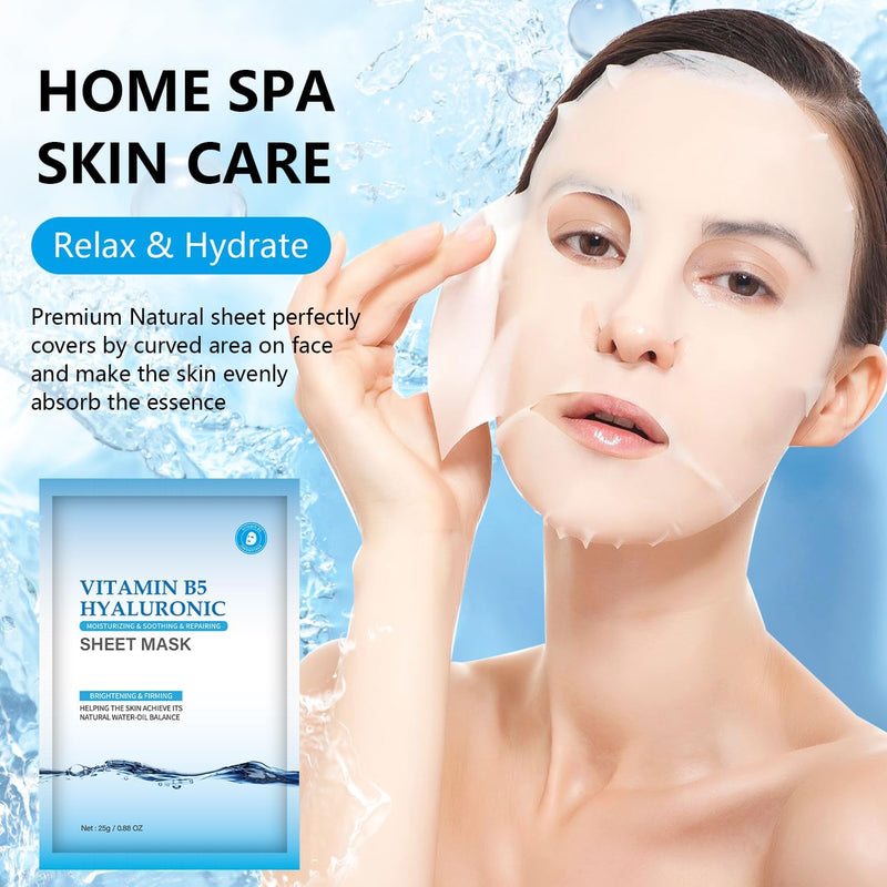 IREV Hyaluronic Acid Face Masks Skincare with Vitamin B5, Hydrating Moisturizing Facial Masks Skin Care, Face Sheet Mask Daily Care Beauty Care for for All Skin