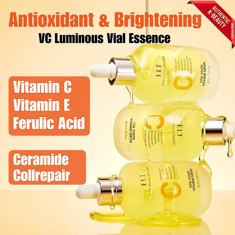 ELT Vita Youth Vitamin C Face Serum 1.69fl.oz.(50ml) -Korean Ferulic Acid, Beta-Glucan - Skin Brightening, Anti-Aging, Dark Spot Remover - K-Beauty Skincare (Pack of 1) eltcosmetics 1.68 Fl Oz (Pack of 1)