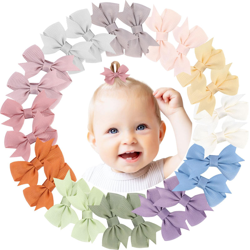 24PCS 2inch Baby Hair Clips, Oaoleer Baby Girls Fully Lined Baby Bows Hair Pins Tiny Hair Bows Alligator Clips for Baby Girls Infants Toddlers 12 Colors in Pairs (Style D) Style D