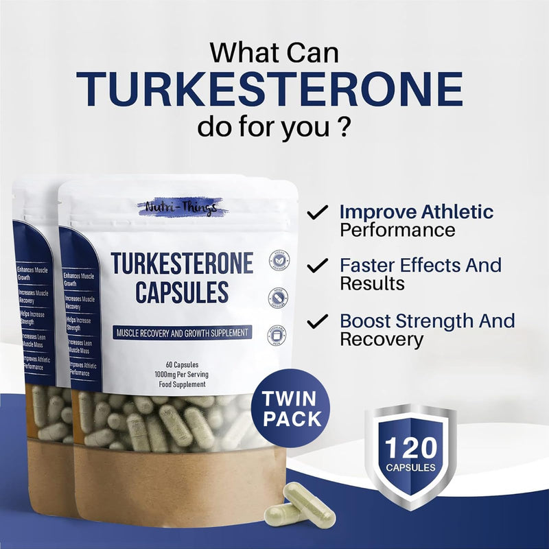 Turkesterone Twin Pack (2 x 60 Capsules) | Muscle Recovery and Muscle Growth Supplement | Max Strength 1000mg Per Serving | 120 Capsules