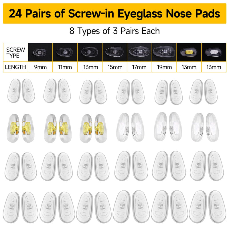 [Australia] - Eyeglass Nose Pads, 24 Pairs of Screw-in Glasses Nose Pads, Upgraded Magnetic Eyeglass Repair Kit with Precision Precision Screwdriver Set, Screws, Tweezer for Travel, Birthday Gift, Christmas 