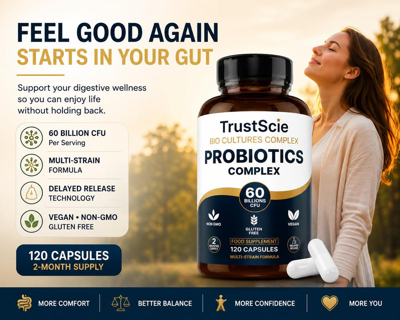 Probiotics for Gut Health & Bloating Support – 60 Billion CFU – 20 Live Cultures with Lactobacillus & Bifidobacterium – Delayed Release Capsules – 2 Month Supply