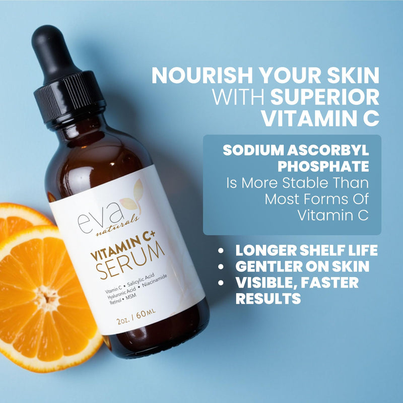 Eva Naturals Vitamin C Serum Plus with Hyaluronic Acid & Retinol, 2 oz | Niacinamide, salicylic acid, hydrating, skin-smoothing formula Regular 2 Fl Oz (Pack of 1)