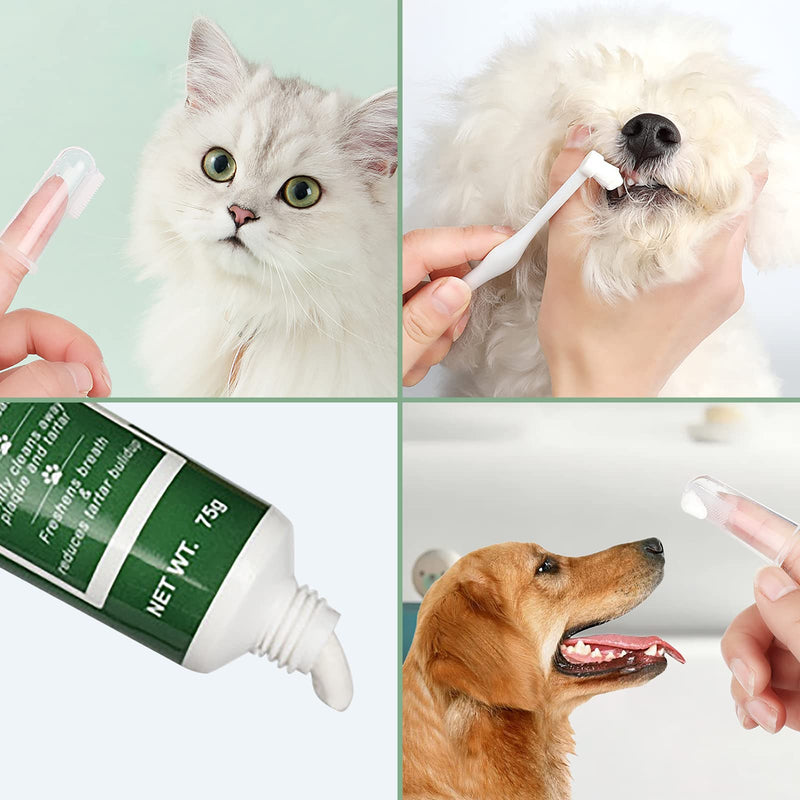 Pet Dog Tooth Brushing Kit - Dog Finger Toothbrush, 360° Toothbrush & Beef Flavor Toothpaste for Dogs Puppy Cats Teeth Oral Cleaning, Fresh Breath, Reduces Plaque & Tartar Buildup Dental Care Kit - PawsPlanet Australia