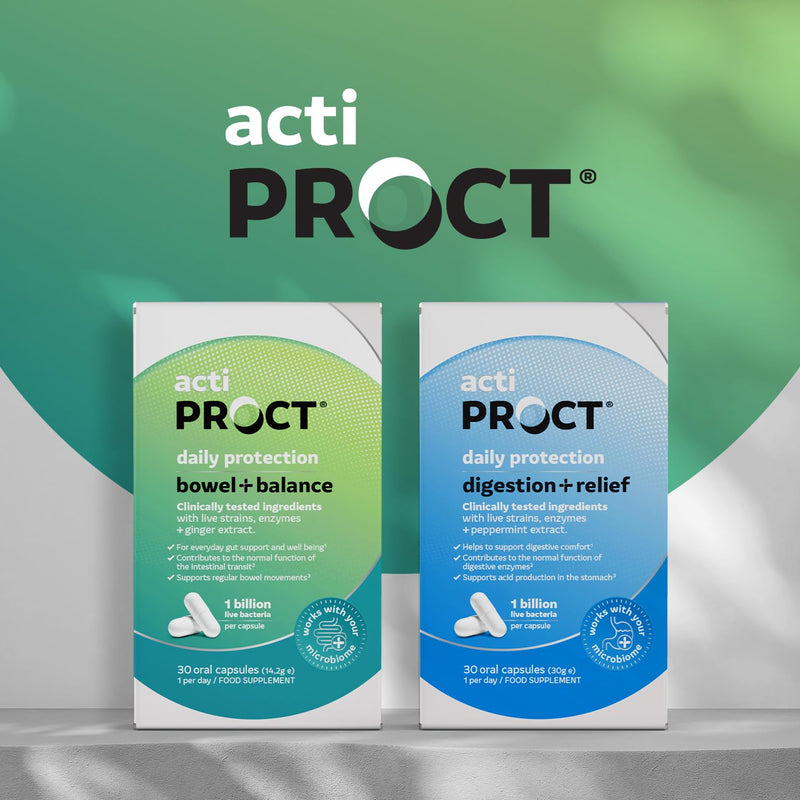 Probiotics for Bowel Balance & Gut Health – Food Supplement with 1 Billion CFU with Live Strains, Enzyme and Ginger Extract – Supports Regular Bowel Movements – 30 Vegan Capsules – ActiProct