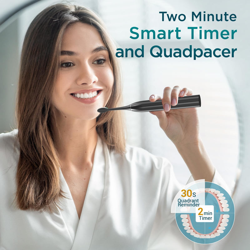[Australia] - Electric Toothbrush for Adults with 8 Brush Heads, Sonic Toothbrush Rechargeable with a Holder & Travel Case, 2.5 Hours Charge for 120 Days Use Black 8 Count (Pack of 1) 