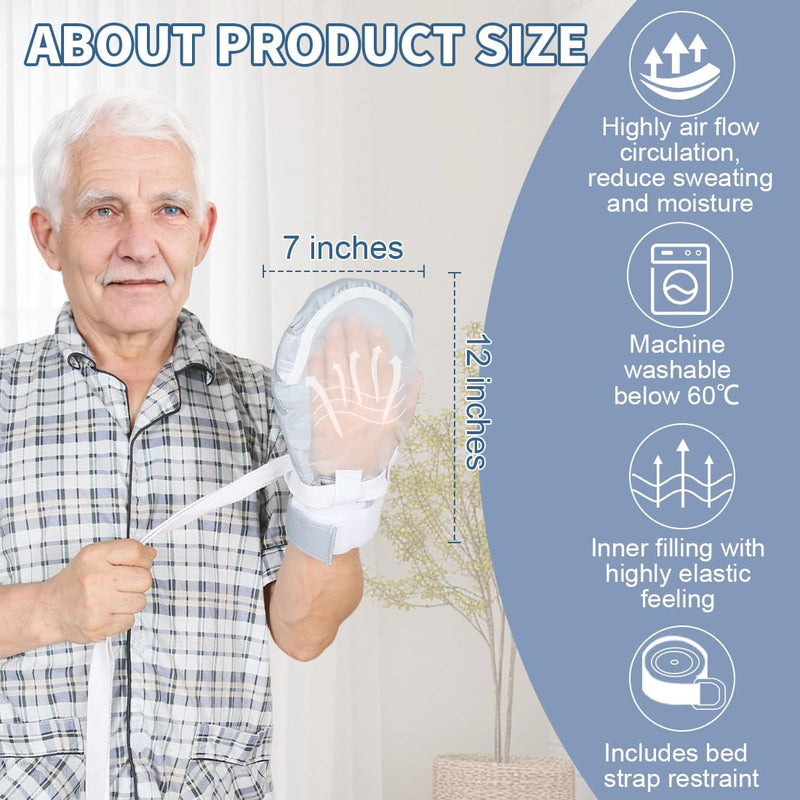 [Australia] - Dementia Restraint Gloves-2Pcs,Anti Scratch Gloves to Prevent Scratching Harm,Bed Restraints Control Mitts for Dementia Patients/Elderly/Alzheimer's 