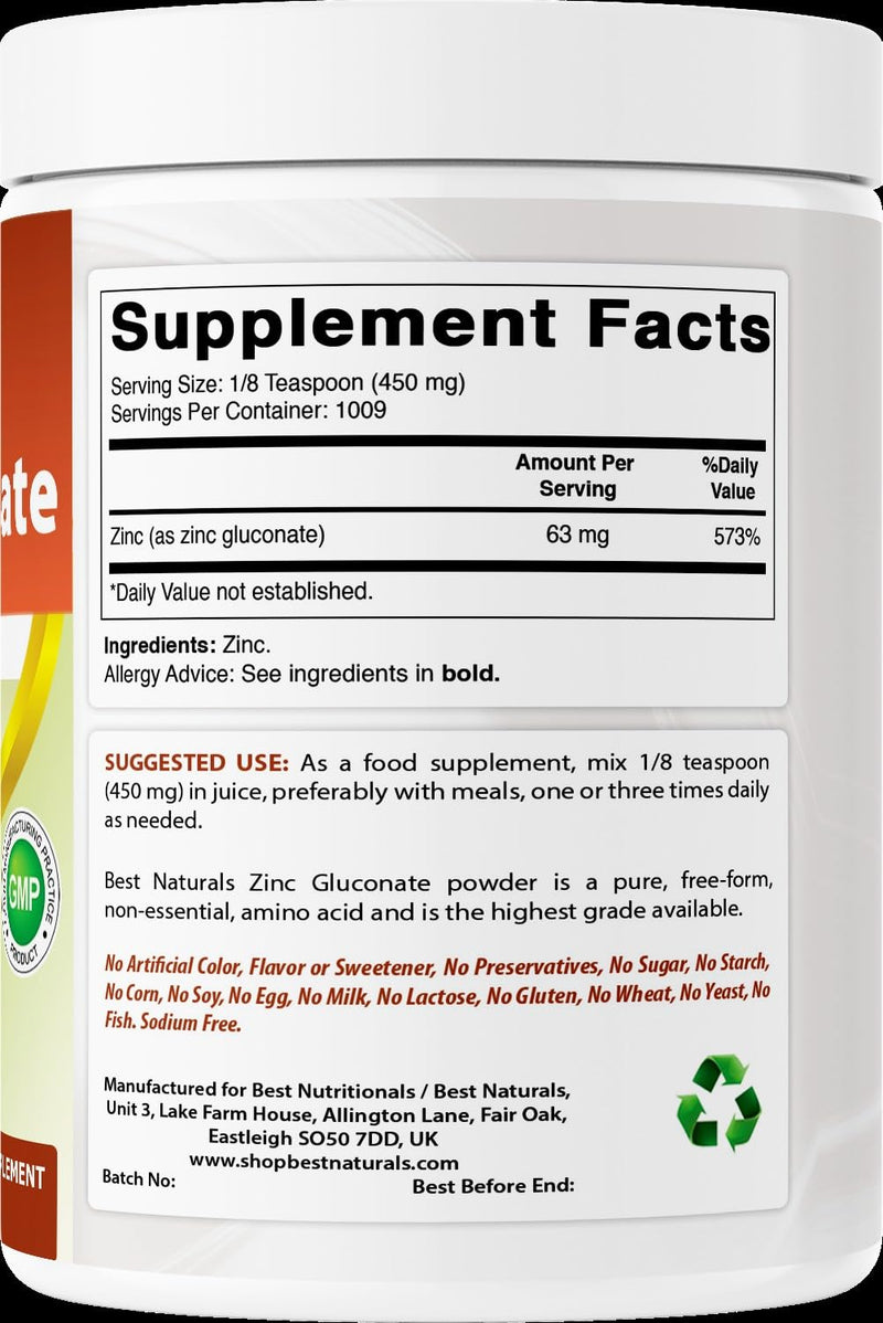 Best Naturals Zinc Gluconate Pure Powder 1 Pound