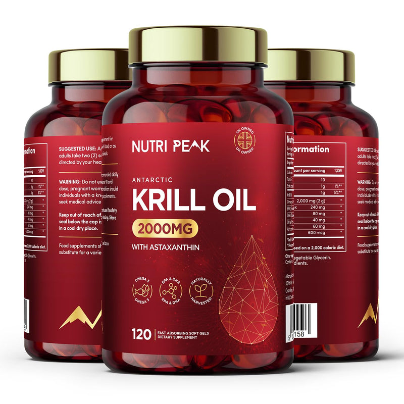 Max Strength Antarctic Krill Oil Softgels | 2000MG | 120 Capsules | Premium Blend Omega 3 Fatty Acids | EPA & DHA | Astaxanthin | Naturally Harvested | Heart Health & Brain Function 1 count (Pack of 1)