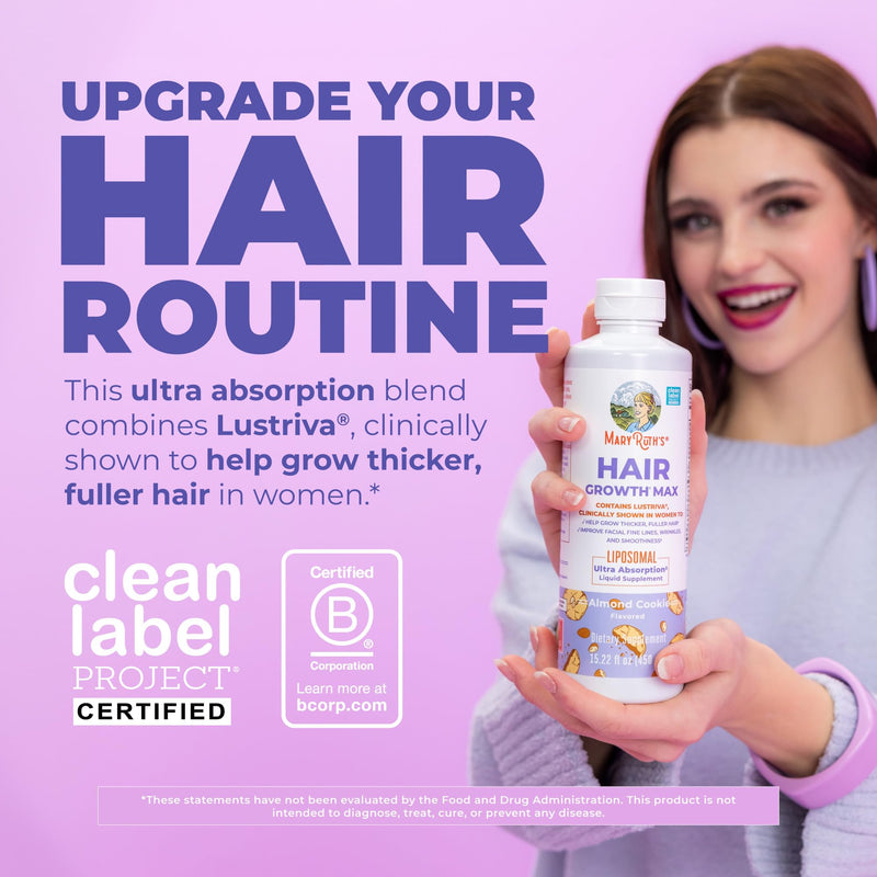 MaryRuth's Hair Growth Max Liposomal 10000mcg Biotin, Thicker Hair, 15.22oz | Lustriva® + Pumpkin Seed Oil, Hair Care, Wrinkles, Fine Lines, Skin Care, Ages 18+