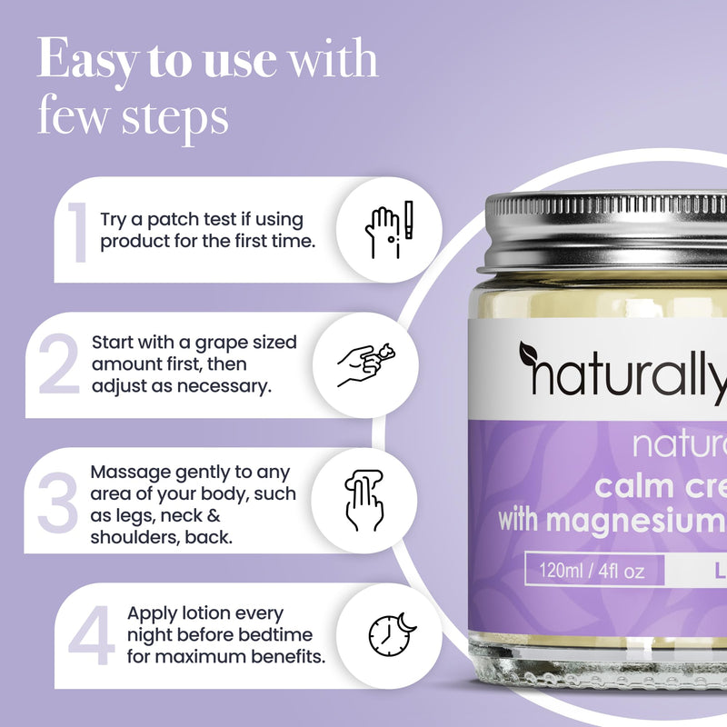 NaturallyMum Magnesium Calm Cream with Vitamin D3 & Lavender – Natural Magnesium Body Cream for Relaxation, Hydrating Skin Care & Bedtime Self Care – Vegan Friendly – 4 Fl oz 4 Fl Oz (Pack of 1)