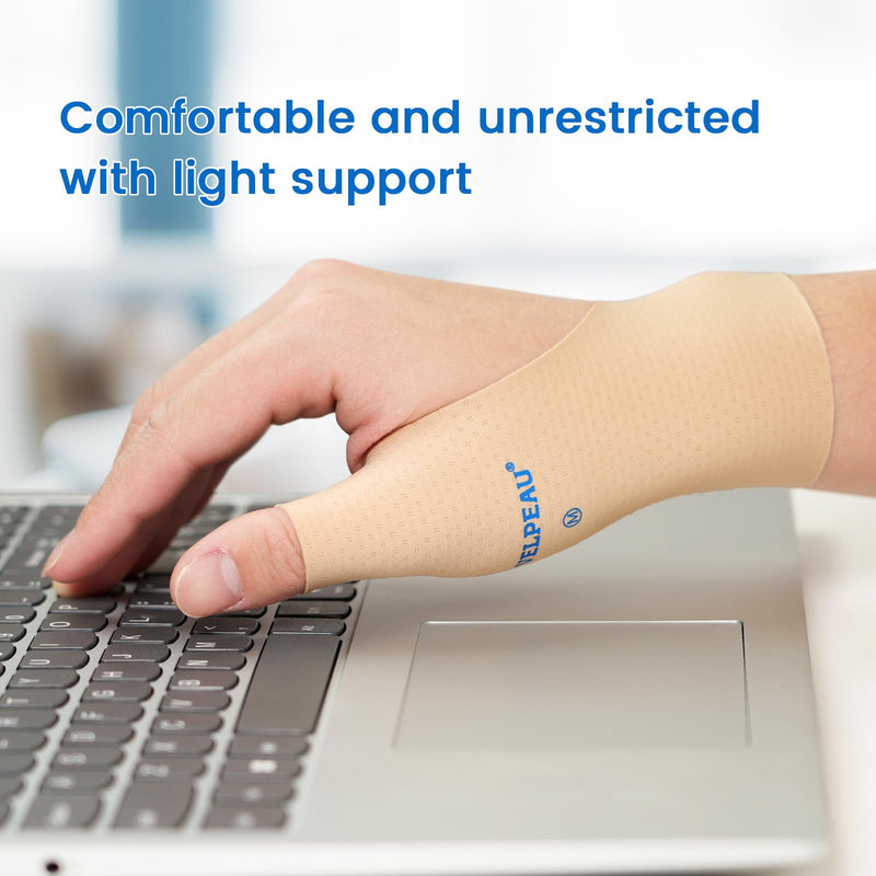 VELPEAU Thumb and Wrist Compression Sleeve for Tendonitis (Pack of 2), Seamless Technology, Gloves Wraps for Arthritis Pain Relief for Women & Men, Splint Liner, Fits Both Hands (Khaki, Long Version, M) Medium Long Version-Khaki