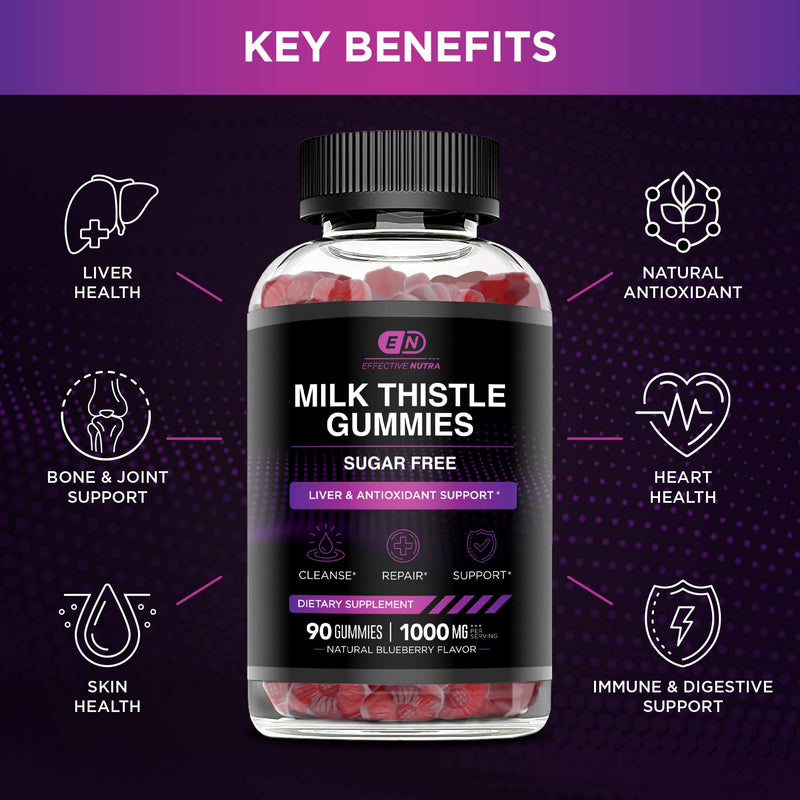 [Australia] - Milk Thistle Gummies | Sugar-Free Milk Thistle Extract 1000mg for Liver Detox & Antioxidant Support | Vegan, Gluten-Free| 45-Day Supply, Natural Berry Flavor, Made in USA (90 Count) 