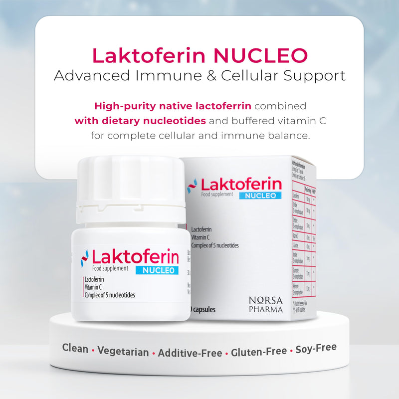 Laktoferin NUCLEO (30 Capsules) | Pure Lactoferrin with 5 Dietary Nucleotides & Buffered Vitamin C (Sodium Ascorbate) | Immune, Iron & Antioxidant Support | Gluten Free Lactoferrin Supplements