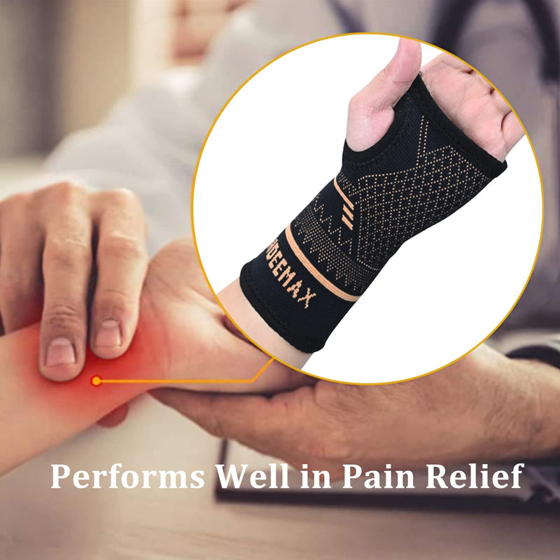 [Australia] - INDEEMAX Copper Wrist Compression Sleeve 1 Pair, Comfortable Hand Brace Support for Arthritis, Tendonitis, Sprains, Workout, Carpal Tunnel - Left & Right - Women and Men M Black 