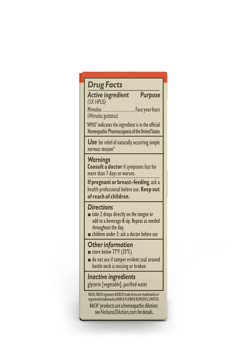 [Australia] - Bach Original Flower Remedies, Mimulus for Facing Fears (Non-Alcohol Formula), Natural Homeopathic Flower Essence, Holistic Wellness and Stress Relief, Vegan, 10mL Dropper 