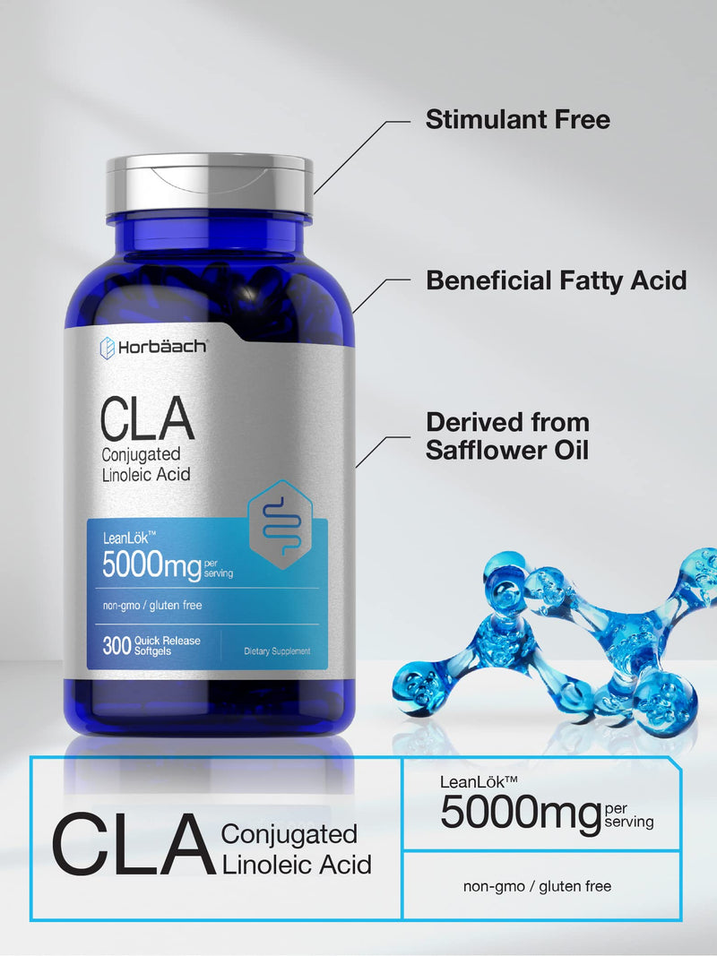 Horbäach CLA Supplement | 300 Softgel Pills | Maximum Potency | Conjugated Lineolic Acid from Safflower Oil | Non-GMO, Gluten Free