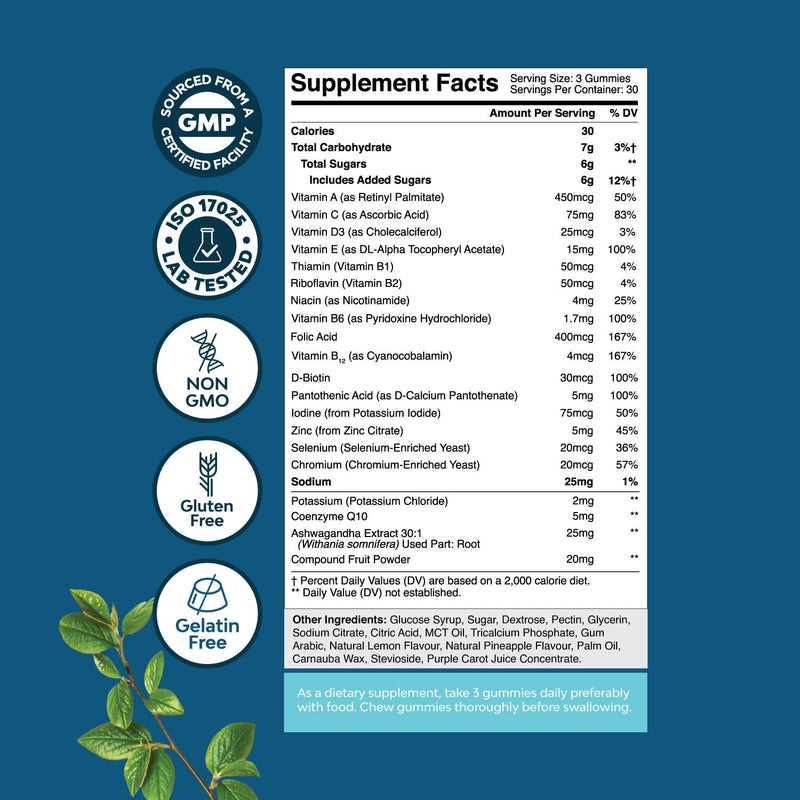Men's Multivitamin Gummies with Superfood Complex - Daily Multivitamin for Men Gummies with CoQ10 and Ashwagandha for Energy and Immune Support - Adult Gummy Essential Minerals - 90 Count