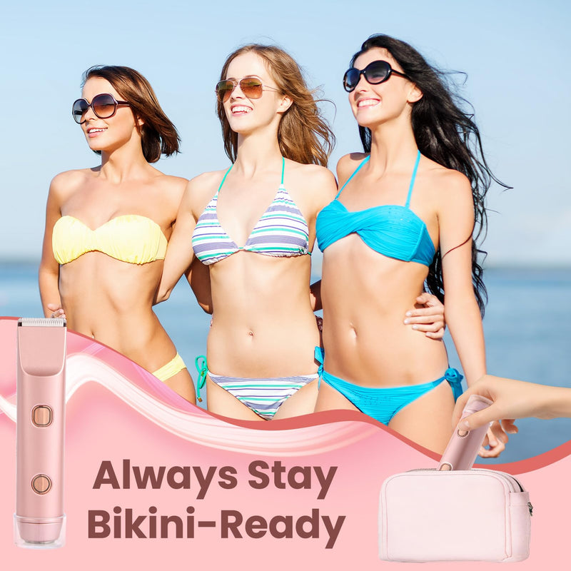 [Australia] - Bikini Trimmer for Women 2-in-1 Electric Razors for Pubic Hair Painless Wet & Dry Use Dual Head Electric Shaver for Women Support 60 Minutes Runtime for Facial Hair Removal & Body & Intimate Areas 