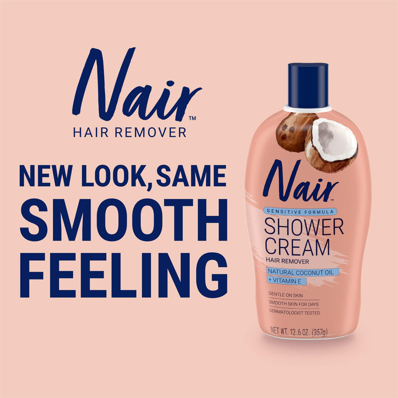 [Australia] - Nair Sensitive Formula Shower Cream Hair Remover with Coconut Oil and Vitamin E, 12.6oz 