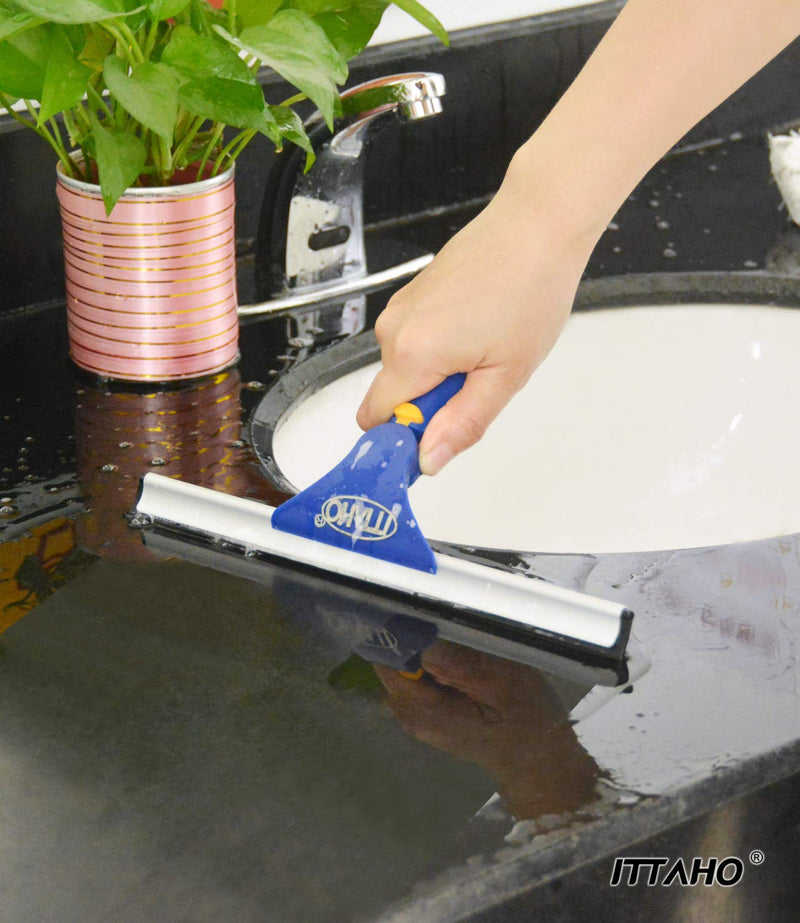 [Australia] - ITTAHO Squeegee for Window Cleaning,12" Squeegee and 11" Microfiber Scrubber Combi with Stainless Steel Pole,Extendable Window Cleaner for Car,Sliding Door,Shower Glass Door-Swivel Style-2 Pads Blue 12" Squeegee 