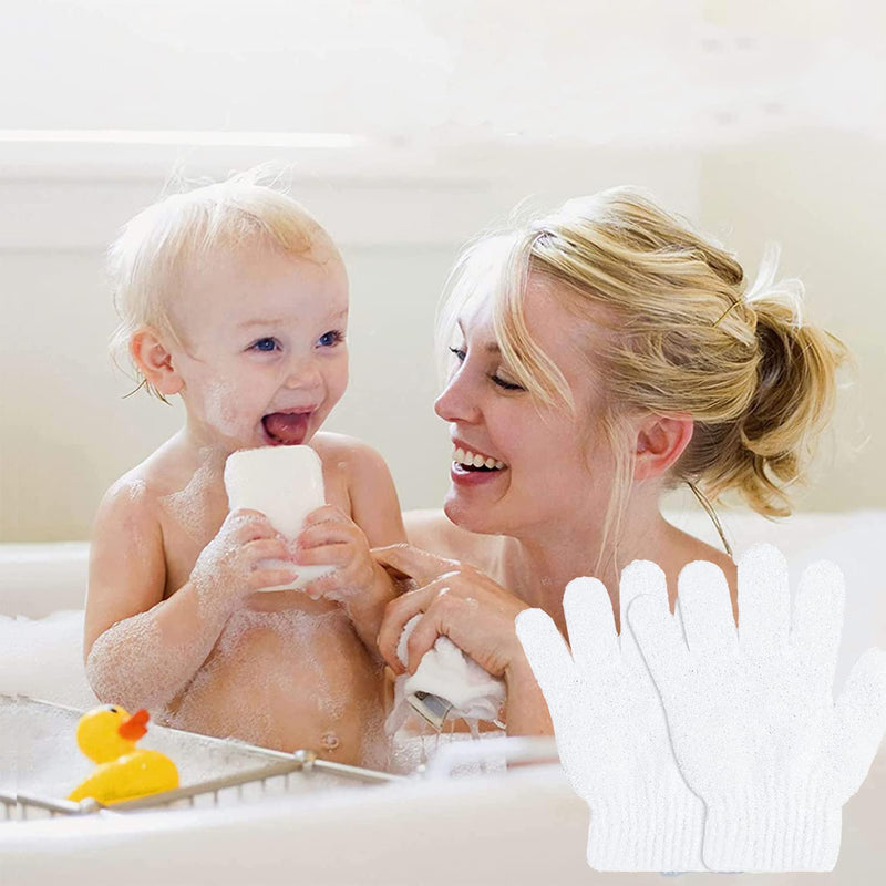 [Australia] - Healifty Exfoliating Gloves Five Finger Gloves Soft Bath Towel (White) Pack of 8 