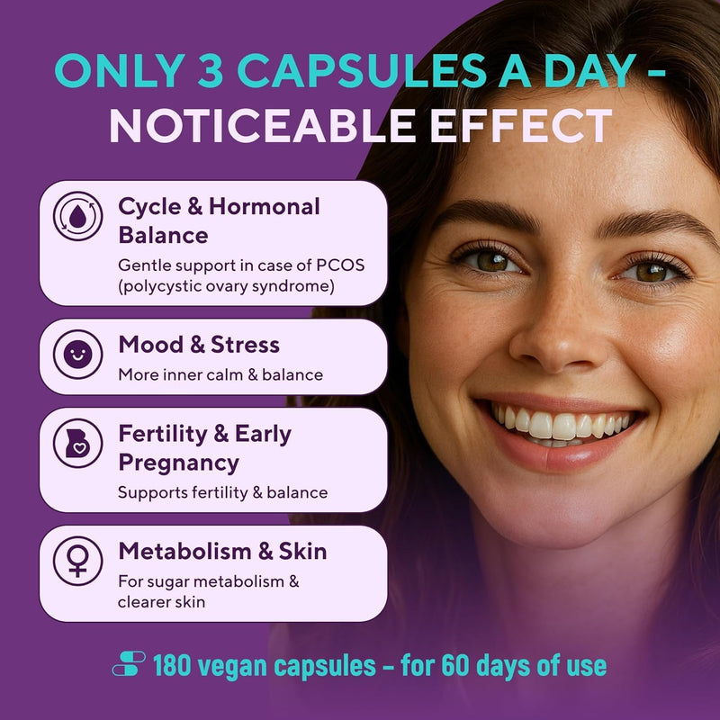 Myo-Inositol & D-Chiro Inositol (Capsules) – PCOS Supplement with Folic Acid – 2200 mg Inositol Complex per Serving – Cycle & Hormonal Support – 180 Vegan Capsules – Lab Tested – GMP Certified