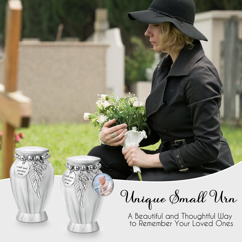 [Australia] - Dletay Small Urns for Human Ashes Keepsake 2.85 Inch Memorial Mini Cremation Urn for Women Men Aluminum Decorative Funeral Urns - Marble White Marble-White 