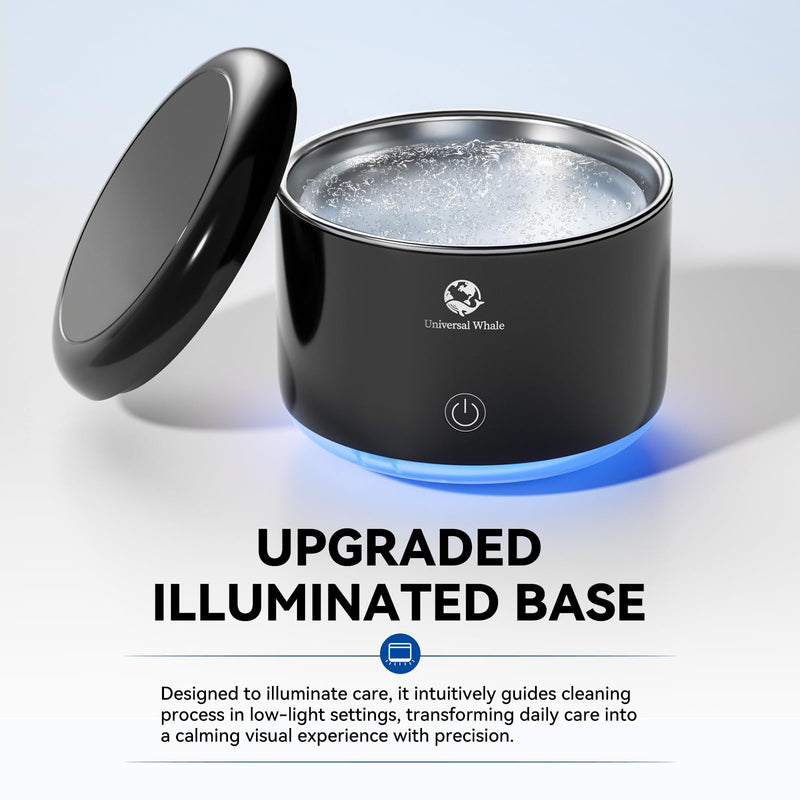 Ultrasonic Pod, Upgraded Lighted Ultrasonic Retainer Cleaner Machine, Dental Cleaning Pod Ultrasonic Cleaner for Retainers, Dentures, Mouth Guard, Braces, Aligner, Jewelry (Black) Black