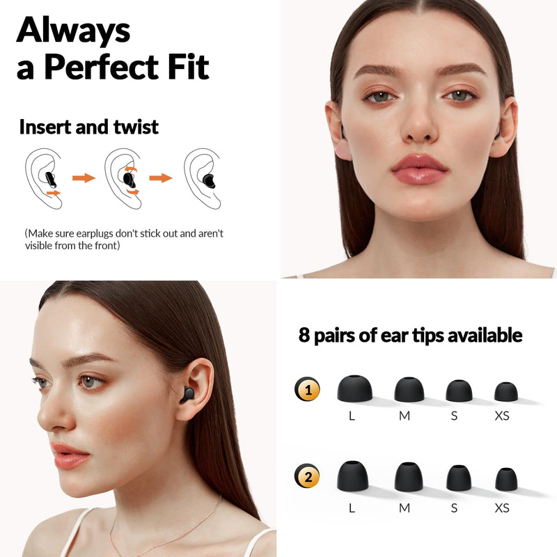[Australia] - Ear Plugs for Sleeping 45dB Noise Cancelling Ear Plugs for Concerts, Focus, Travel, Work Silicone Hearing Protection Earplugs with 8 Tips (XS-L) Reusable Noise Reduction Ear Plug for Snoring Black 