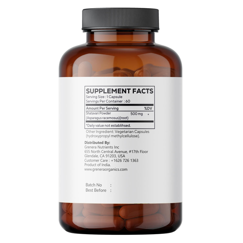 [Australia] - Grenera Shatavari Capsules 60 Count, Vegan Asparagus Racemosus Capsules, Supports Reproductive Health 