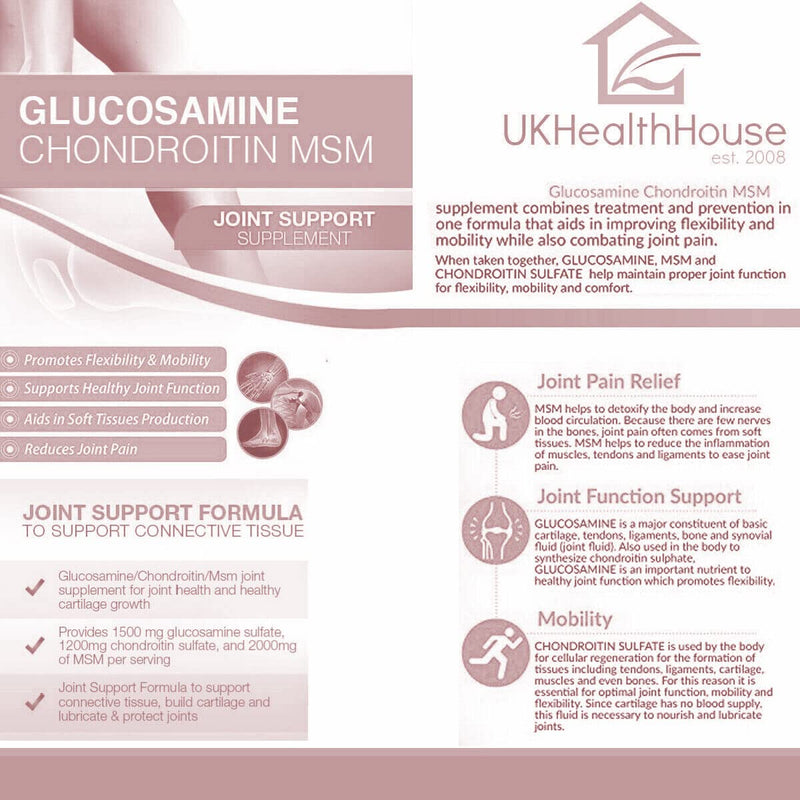 UKHealthHouse Glucosamine & Chondroitin High Strength Tablets | Glucosamine Complex with Chondroitin, MSM & Vitamin C 30 Tablets Combination Supplements for Joints