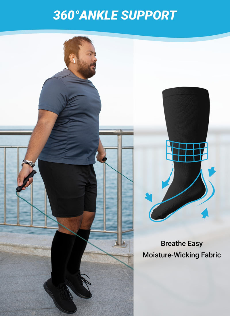 [Australia] - Plus Size Compression Socks: Wide Calf Compression Stockings for Men Women - Extra Large 20-30 mmHg Compression Hose Support for Running Travel Nurses Pregnancy 3 Pairs 3X-Large Black-3 Pairs 