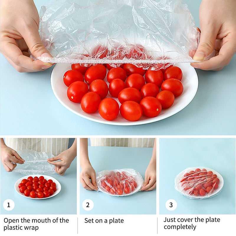 [Australia] - Homelove Plastic Bowl Cover Dish Cover Food Cover, 200pcs Reusable Elastic Stretch Fresh Keeping Covers, Kitchen Dining Cookware Canning Lids Food Fresh Keepping Bags, Universal Kitchen Plastic Wrap 