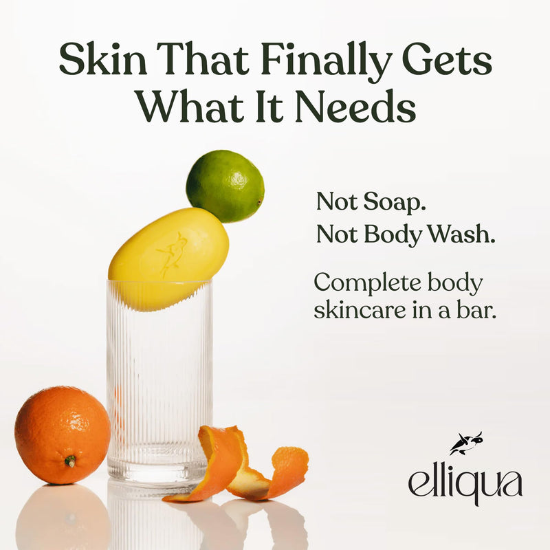 Elliqua No.1 Vitamin E Revitalising Body Bar - 3-in-1 Formula, 1 Pack | Energising, Glowing & Revitalised Skin - Replaces Wash + Lotion - Plastic-Free, Cruelty-Free Citrus 3.5 Ounce (Pack of 1)