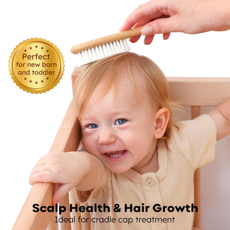 [Australia] - Yoofoss 4 Piece Baby Brush and Comb Set, Wooden Baby Brush with Natural Ultra Soft Goat Hair, Baby Hair Brush for Newborn, Baby Brush Set for Boy Girl Wood 