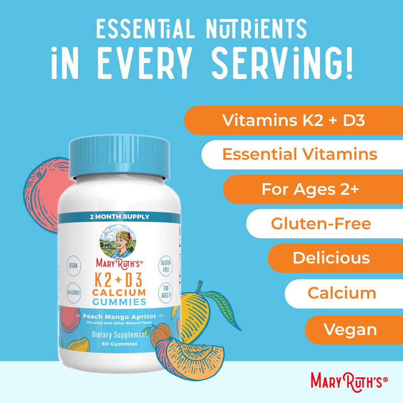 MaryRuth's Vitamin K2+D3 Gummies (Peach Mango & Apricot) & USDA Organic Probiotic Drops | Clean Label Project Verified® | Vitamins for Joint Support, & Overall Health | Vegan, Non-GMO, Gluten Free