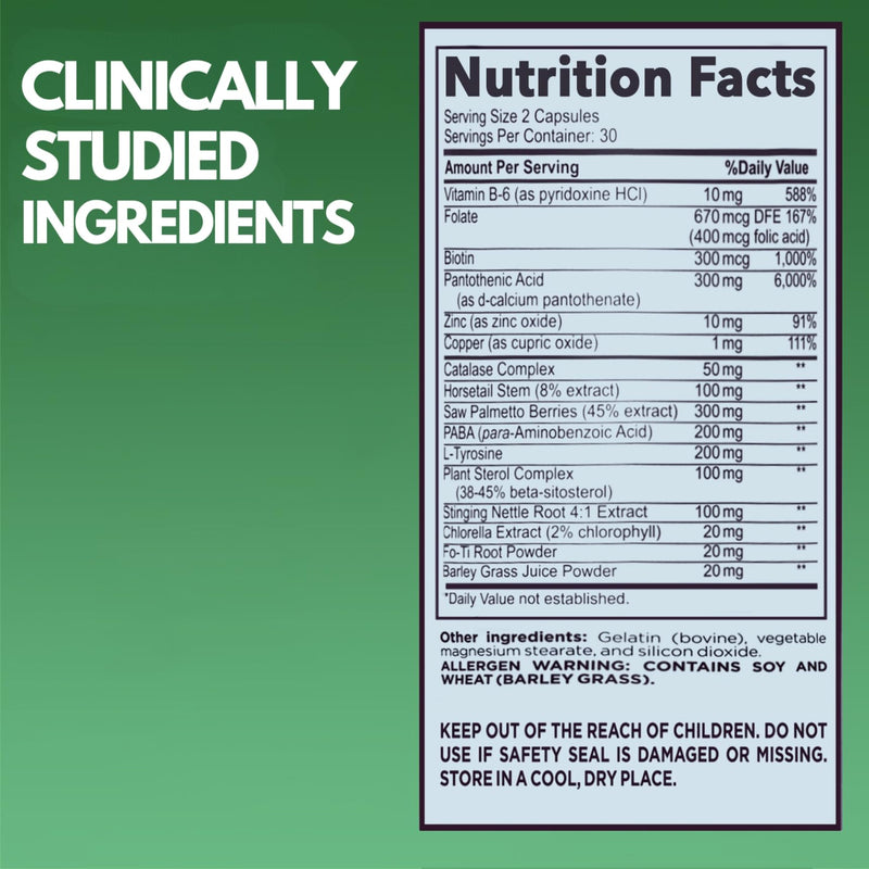 [Australia] - DR Vitamin Solutions Gray Hair Rescind with Catalase - Antiaging Hair, Skin and Nails Vitamins, Pantothenic Acid, Folic Acid 400mcg, Biotin 300mcg, Saw Palmetto for Men and Women 60 Count (Pack of 1) 