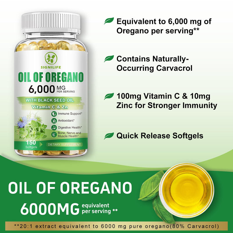[Australia] - Oil of Oregano with Black Seed Oil, 6000mg Oregano Oil Capsules for Immune Support with High Carvacrol & Thymoquinone, Antioxidant, Non-GMO, Gluten Free, 150 Softgels 150 Count (Pack of 1) 
