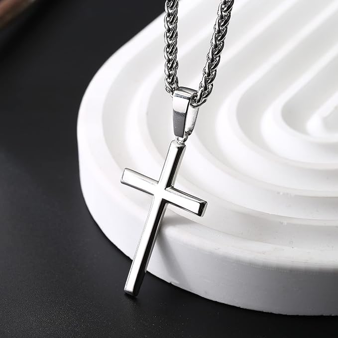 [Australia] - Sterling Silver Cross Necklace - on Silver Chain - Size: 27mm x 16mm x 1.2mm thick - 8156 45.0 Centimetres 
