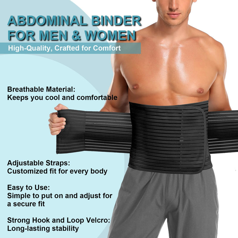 [Australia] - Abdominal Binder for Men & Women ‚Äì Post Surgery Belly Band Adjustable Compression Wrap Belly Binder Abdomen Hernia Support Belt (L) Black L 
