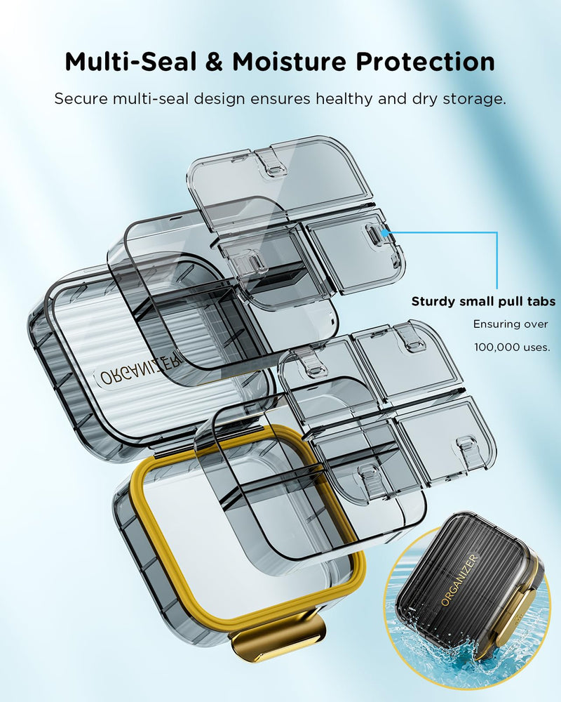 Acedada Travel Pill Case, Small Pill Box for Purse, Black | Portable Daily Pill Container, Compact Moistureproof 7 Compartments Pill Organizer, Medicine Holder for Vitamins Fish Oils