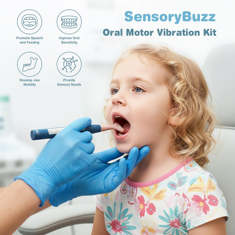 Joyreal SensoryBuzz Oral Motor Vibration Kit with 7 Textured Silicone Heads | Rechargeable, 4 Modes Vibrating Teether, Autism Sensory Products, Speech Therapy Tools, Stimulate Self Feeding, Sensory Needs