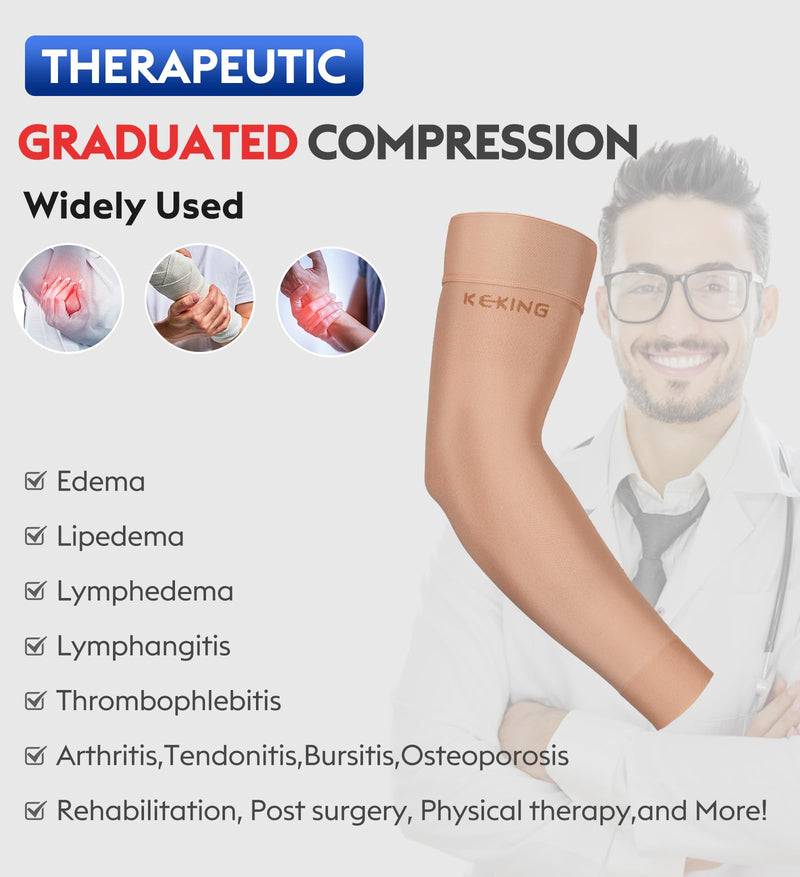 [Australia] - KEKING¬Æ Lymphedema Compression Arm Sleeves for Men Women (Pair), No Silicone Dot, 15-20 mmHg Compression Full Arm Support for Lipedema, Edema, Post Surgery Recovery, Swelling, Pain Relief, Beige XXL XX-Large (1 Pair) 15-20mmhg Beige (Non Silicone Dot) 