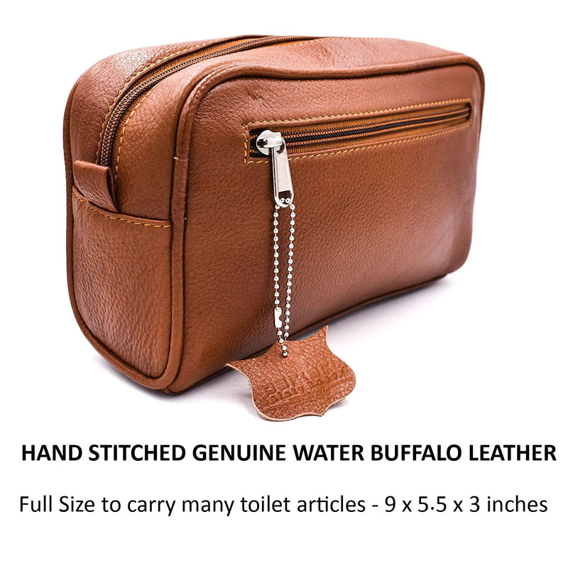 Parker Full Grain Leather Dopp Kit – Handmade Full Size Saddle Brown | Durable Full-size Leather Travel Bag Built For Effortless Packing, Perfect For Storing Razors, Grooming Kit, and Essentials