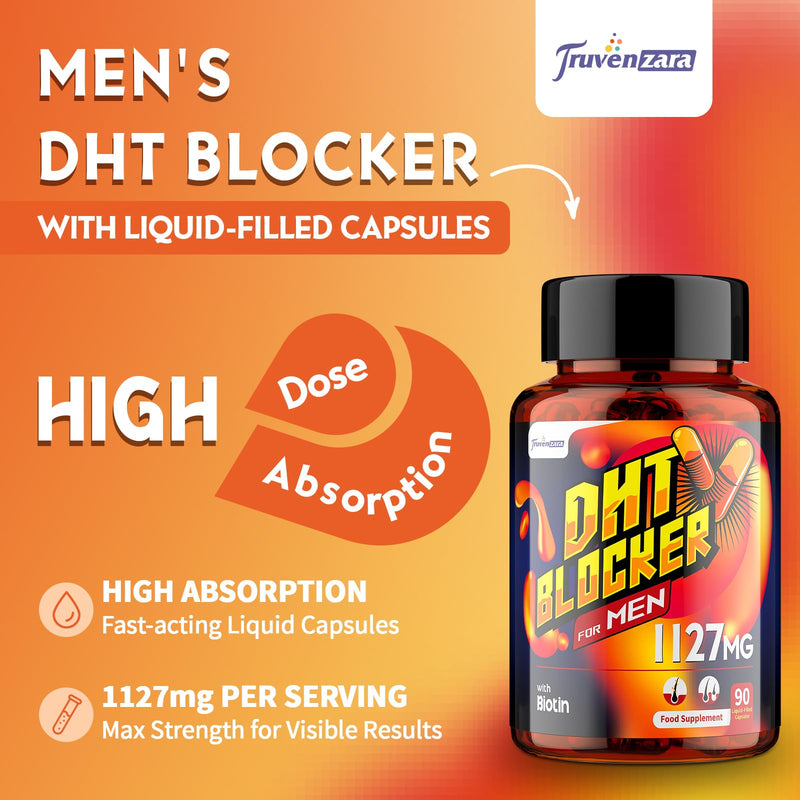 DHT Blocker for Men 1127mg, Advanced Hair Growth Supplement in Liquid-Filled Capsules, with Biotin, Vitamins & Herbal Complexes, High Absorption (90 Count (Pack of 2)) 90 count (Pack of 2)