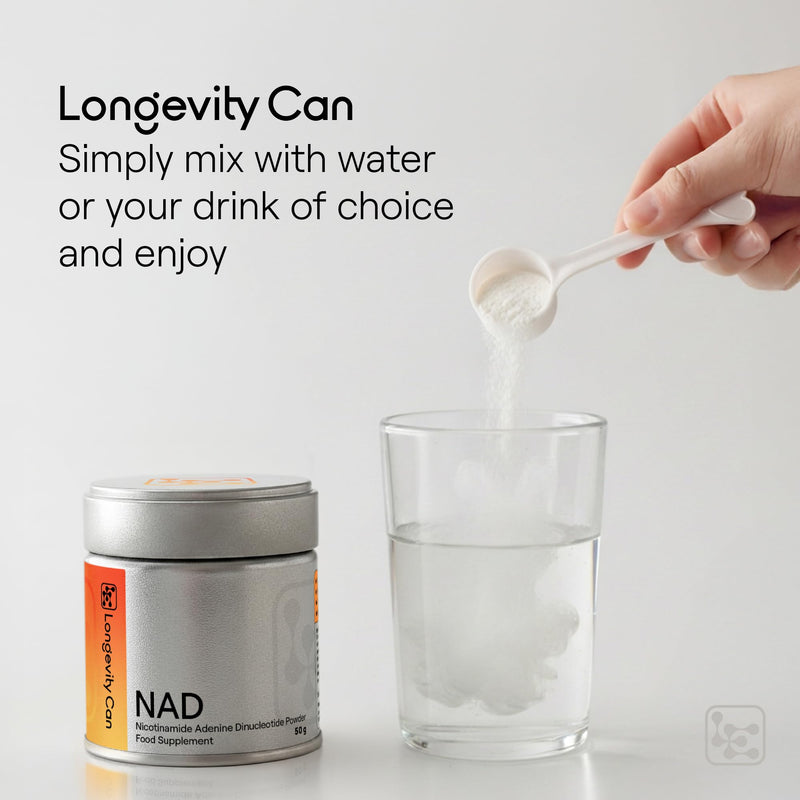 NAD Powder Pure - 500mg Approx 100 Servings/50g Tin- 3rd Party Tested, QR Verification - NAD Supplement - NAD+ Support no additives - Scoop Included - Vegan.