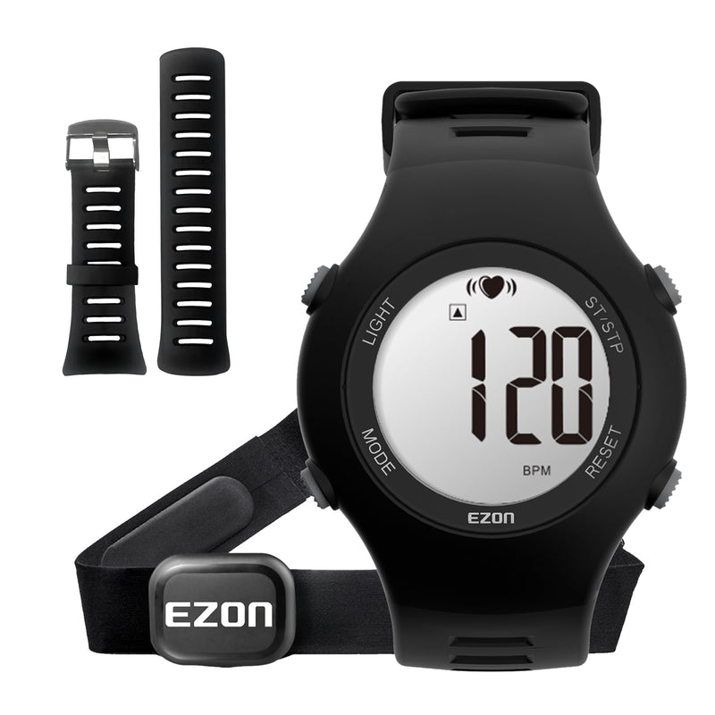 [Australia] - EZON Heart Rate Monitor Chest Strap and Digital Watch T037,5ATM Waterproof Fitness Tracker with HRM,Calories Burned,Stopwatch and Hourly Chime (Watch Band Included) 
