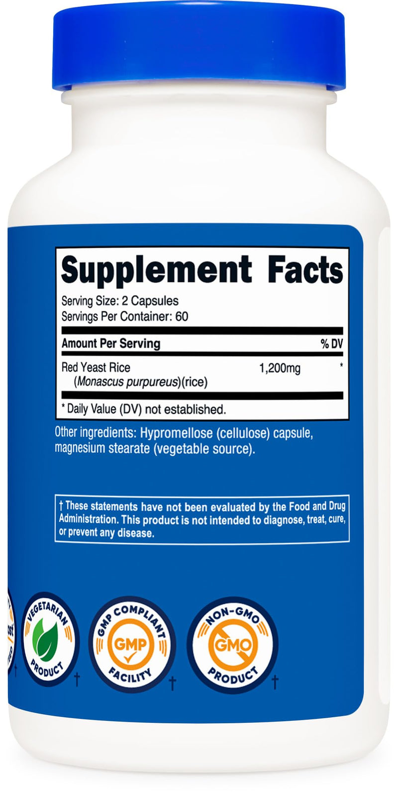 [Australia] - Nutricost Red Yeast Rice 1200mg, 120 Capsules - 60 Serv, Veggie Caps, Non-GMO, Gluten Free 