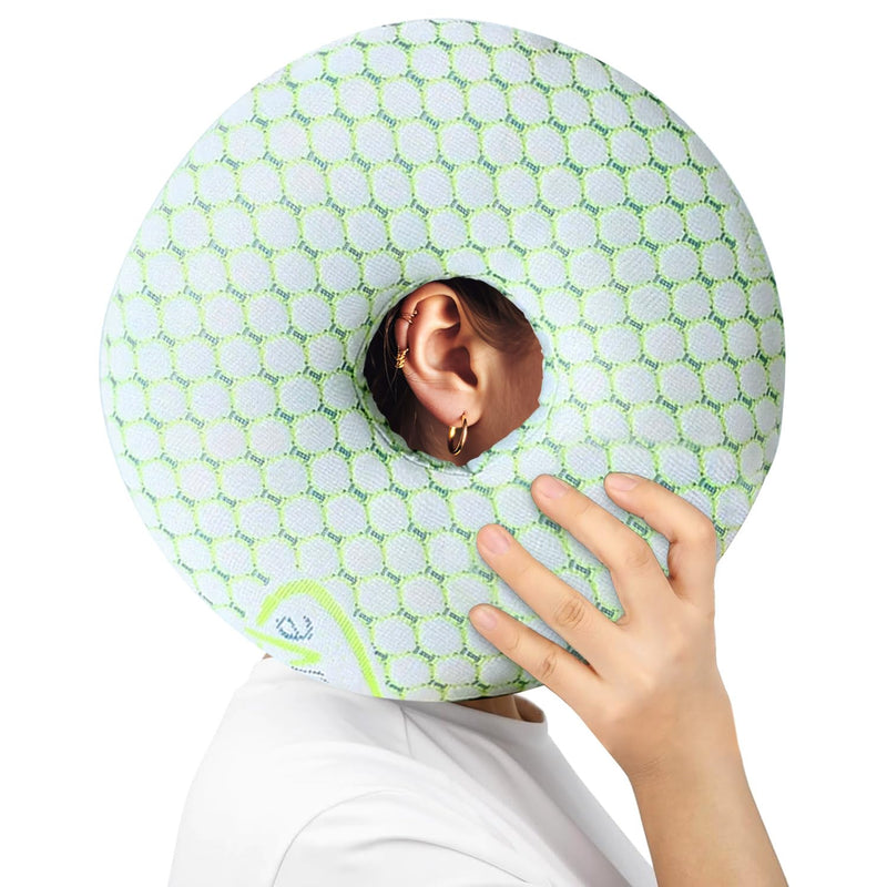 Ear Piercing Pillow for Side Sleepers - Donut Pillow with Holes for Ear Pain,Ear Side Sleeping Pillow for Adults CNH Ear Pain Relief Pressure Sores,Cotton O-Shaped Side Sleeping Green Pillow